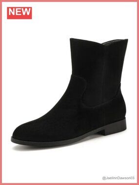 Womens Flat Ankle Boots Stacked Low Heel V-Cut Side Zip Booties